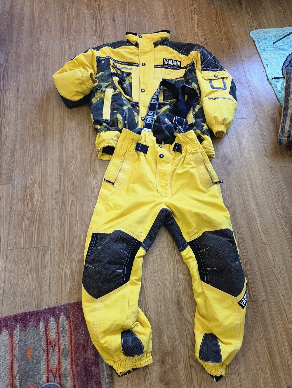 Vintage 90s Yamaha Ski Team Suit Adventure Spirit Jacket Pants Set Yellow Camo m